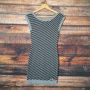 Guess Jeans Bodycon Dress Size S Gray Black Striped Ponte Rayon Blend